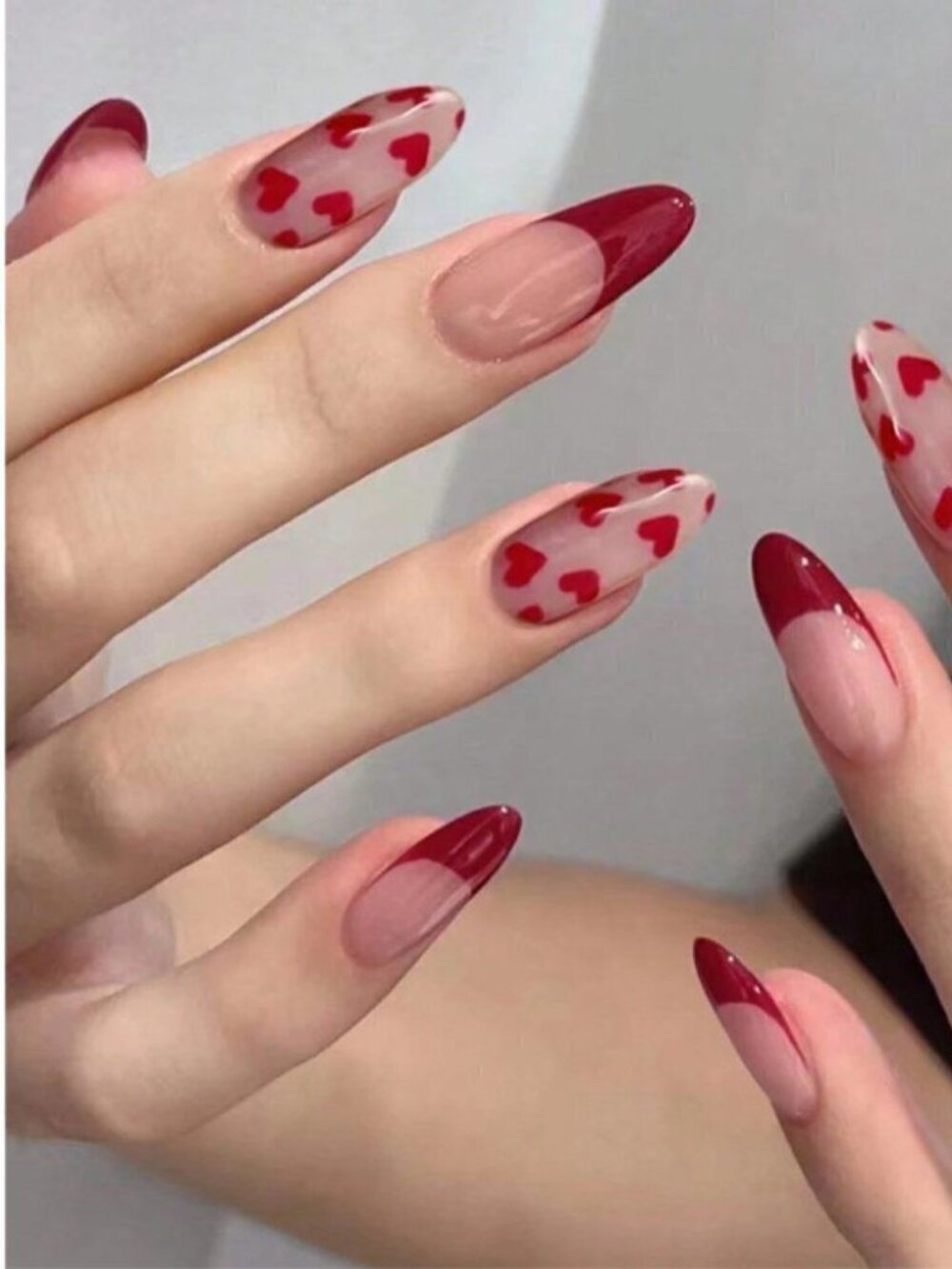 4 Boxes 24 pc Medium Magic Press on Nail Tips Y2K Lovely Cherry Red Heart Design